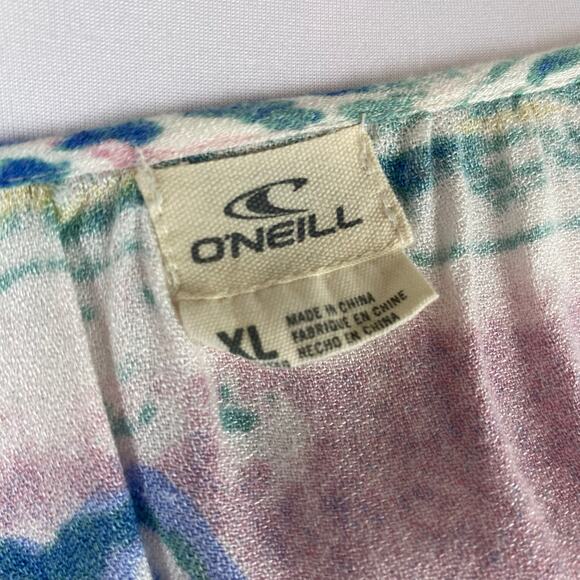 O'Neill Pastel Watercolor Floral Tie Front Boho Scoop Neck Peasant Blouse XL - Picture 8 of 8